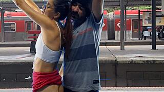 watch this couple fucking in the train terminal out in public.