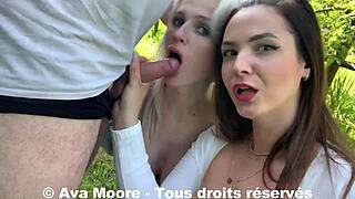 Defi inconnu - première fois pour ce mec chanceux qui se fait sucer par 2 filles on lui vide les couilles sur le bord dune route