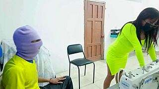 an old whore in lingerie gets groped at work, ass shaking under domination