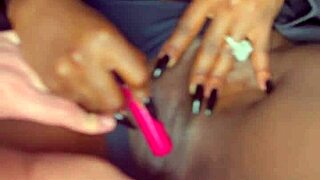 Sexy Black Model Masturbates with Vibrator for White Guy