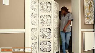 i oiled up my big black tits for this lesbian babe but messed up the fingering