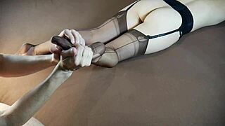 Horny milf in stockings moans during soles massage and tickling