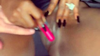 Sexy Black Model Masturbates with Vibrator for White Guy