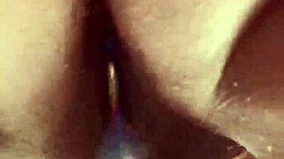 Tease your senses with up close hairy pussy glass dildo masturbation