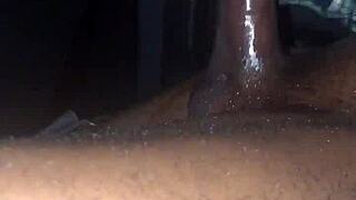 Jerking off my big black cock in the car under moonlight 🌙