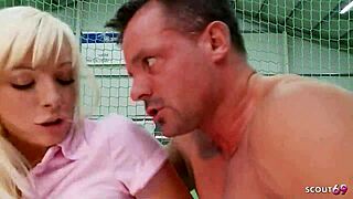 Older coach seduce small 18+ tits petite 18+ teen 18+ at tennis court to first time risky anal sex