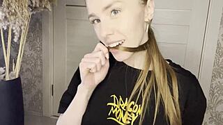 i love anal vibration and pussy fingering with my cute petite redhead girlfriend, shaking ass and belly in homemade close-up