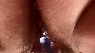 Tease your senses with up close hairy pussy glass dildo masturbation