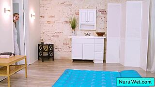 Sexy pigtailed blonde masseuse with nice natural big boobs performs wet nuru massage - octavia red david lee.