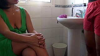 Stepmother secretly watches stepson pissing