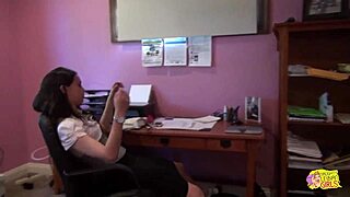 bossy brunette disciplines lazy employee with pussy eating and tribbing