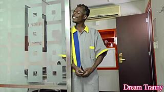 Tgirl Isa Lawrence takes BBC cum in her mouth after a hard banging.