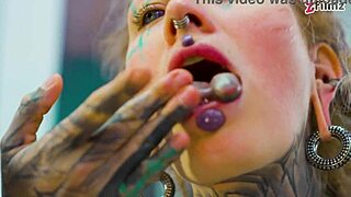 Tattoo Girl Solo Anal Play with Big Dildo in Sexy Fishnets Highheels Stocking