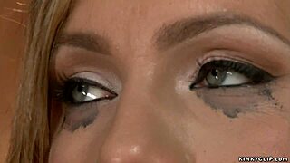 Oiled and bound blonde gets tormented on the hogtie, it's intense