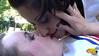 Two Naughty Lesbians Kiss Passionately In Garden