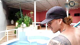 i almost got fired but my boss jessicaosorio convinced me to fuck her in the pool and creampie her big pussy