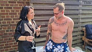 mya lorenn gets fucked in her ass by her lucky neighbor in the garden