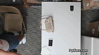 The perky blonde teen 18+ gets banged by the security guard in the office backroom 😏