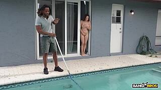 i bangbros - rissa may shows off her perfect natural tits then invites the pool guy to have a taste