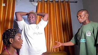 Two amateur lesbians hook up and join threesome with guy in full video