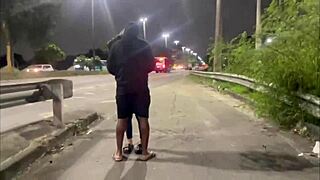 wife fucks another in front of cuckold in public, then takes him home for rubbing session until he cums deep