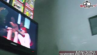 german teen caught in cinema, fucks stranger