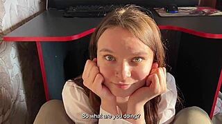 Stepdaughter distracts stepfather from game with blowjob