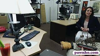 Customer's wife interacts privately with pawn keeper in the back office