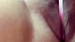 Curious masturbation with brush on vagina