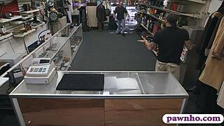 Customer's wife interacts privately with pawn keeper in the back office