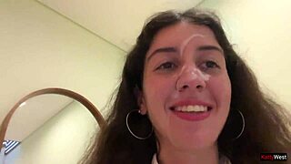 I aksed my freind to cum on my face in the cafe so I could eat food with sperm - public cumwalk