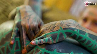 Tattoo Girl Solo Anal Play with Big Dildo in Sexy Fishnets Highheels Stocking