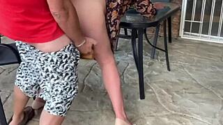 Stepmom and stepson try mutual masturbation outdoors, ending in creampie 😏