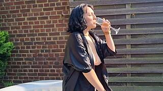 mya lorenn gets fucked in her ass by her lucky neighbor in the garden