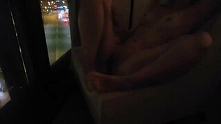 petite babe fingering clit in public by hotel window 😏