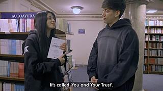 Teen bookworm gets roughly fucked in doggystyle at the library