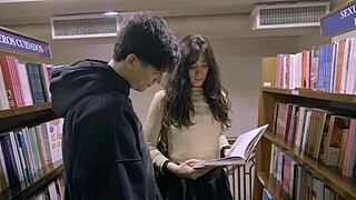 Teen bookworm gets roughly fucked in doggystyle at the library