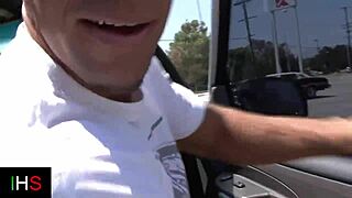 The gorgeous milf is fucking a guy with a big cock.