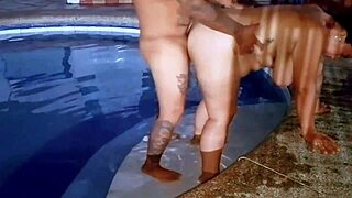stepsister fucked outdoors by stepbrother in pool