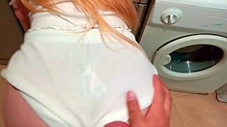 Teen having sex in kitchen with lucky fat guy