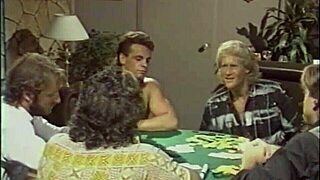 Legend pornstar domonique simone takes on randy west steve drake ron jeremy and derek lane in the middle of a poker game.