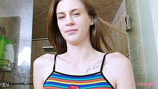 Tall skinny model enjoys a sensual bath 😊