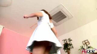 Naughty Japanese girl Mirei Oomori rubs her hairy pussy uncensored