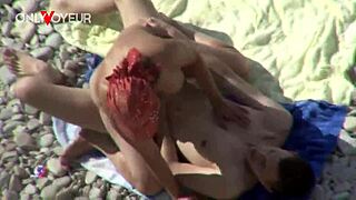 Curvy MILF flashes and gets fucked doggystyle on the beach. Who's watching?