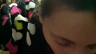 intense pov blowjob with monster cock sucking on knees.