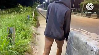 Wife fucking fan on highway outdoors