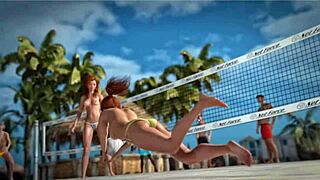 Beauty and the thug play with a beach ball topless