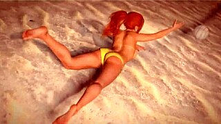 Beauty and the thug play with a beach ball topless