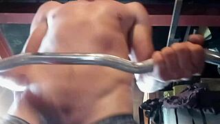 stroking big cock while working out until multiple cums?