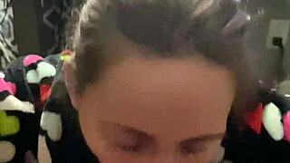 intense pov blowjob with monster cock sucking on knees.